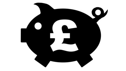 button - piggy bank in black with pfund symbol - pfund1 - g1179