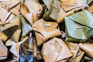 Thai caramel in banana leaf Close-up