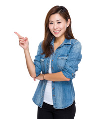 Asian woman with finger point out