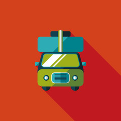 Caravan car flat icon with long shadow