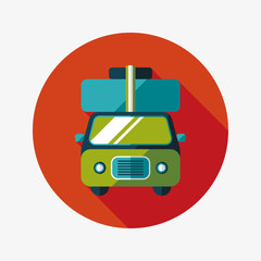 Caravan car flat icon with long shadow