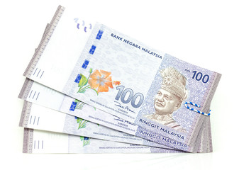 Few pieces of One Hundred Malaysia Ringgit Currency Bank Notes