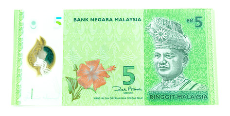 Five Malaysia Ringgit Currency Bank Notes