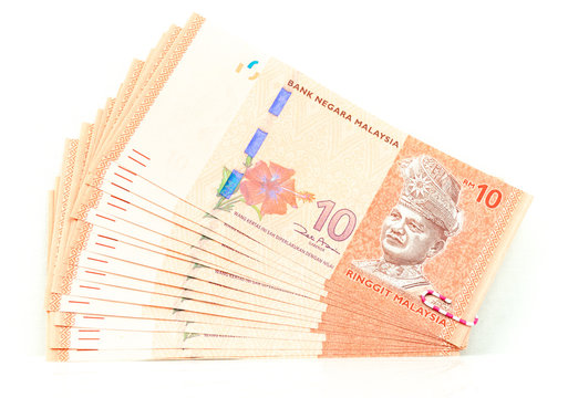 Dozens of Ten Malaysia Ringgit Currency Bank Notes