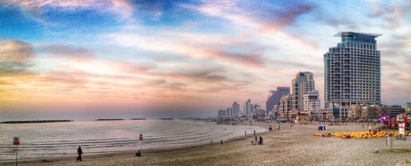 tel aviv beach sunset panorama - 68936214