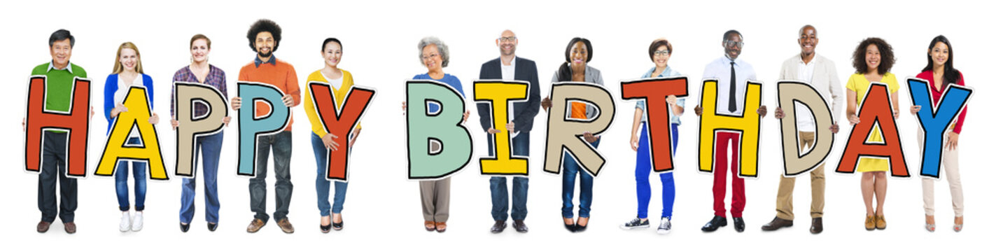 Group of People Holding Letter Happy Birthday