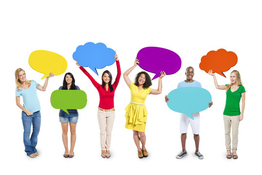 Multiethnic Group of People Holding Speech Bubbles