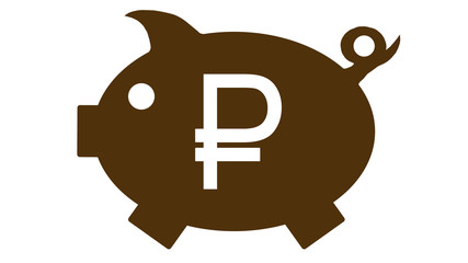 button - piggy bank in brown with rubel symbol - rubel2 - g1201