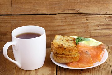 Breakfast tea sandwich with salmon