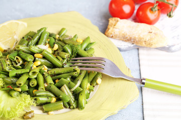 Salad with green beans and corn,