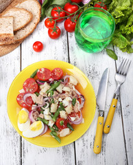 Fresh breakfast consisting of vegetable salad served