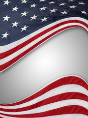 Stars and stripes American flag on grey background. Copy space