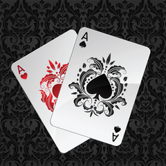 two aces playing cards(spades and hearts)