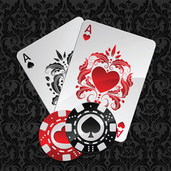 two aces playing cards and poker chips