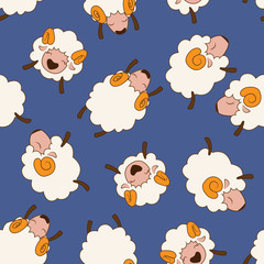 Bunch of sheeps. Seamless pattern.