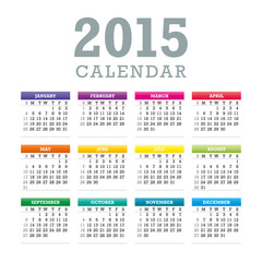 2015 Calendar. Week starts with sunday. Vector graphic template.