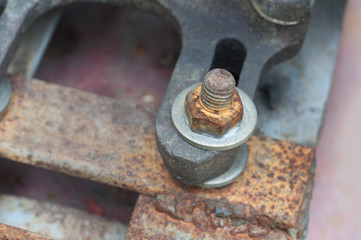 bolt with nut. Corrosive rusted