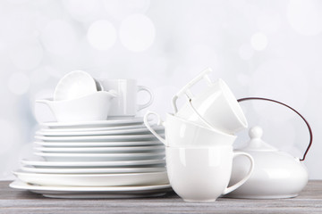 White crockery and kitchen utensils,