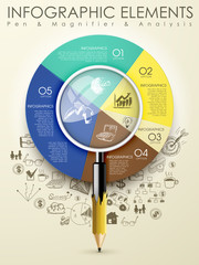 creative template with pencil combine magnifying glass infograph