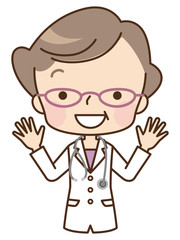 高齢女性　医師　表情