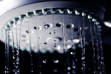 shower water drops on black background