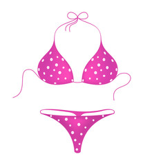 Pink bikini suit with white dots - obrazy, fototapety, plakaty