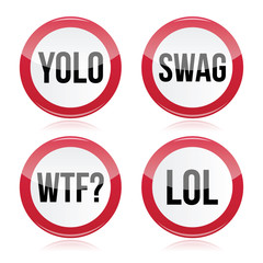 YOLO, swag, WTF, LOL vector signs