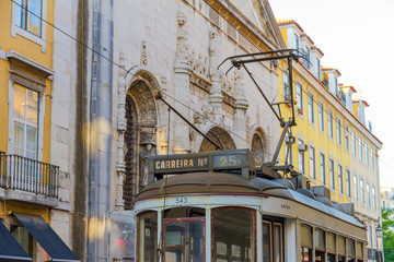 Lisbon Tram n 25 in Rua Alfandega in Lisbon