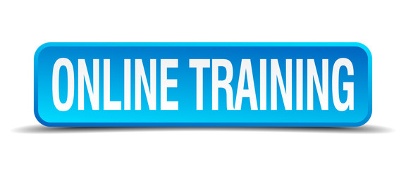 online training blue 3d realistic square isolated button