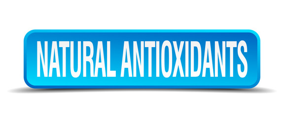 natural antioxidants blue 3d realistic square isolated button