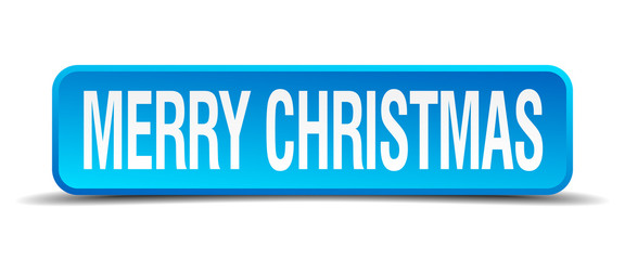 merry christmas blue 3d realistic square isolated button
