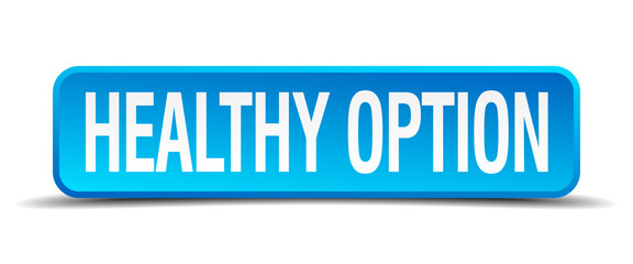 healthy option blue 3d realistic square isolated button