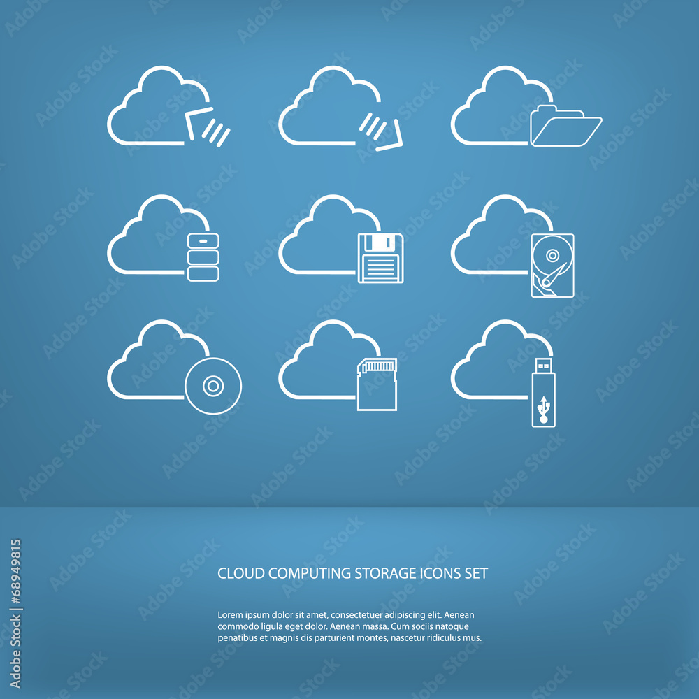 Poster cloud computing storage icons set in modern flat design
