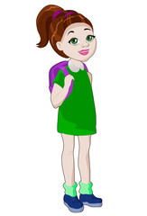 A beautiful schoolgirl isolated on a white background