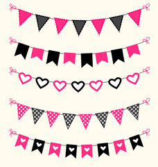 Obraz premium Bunting set pink and black scrapbook flags design elements