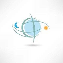 simple planet symbol with moon and sun