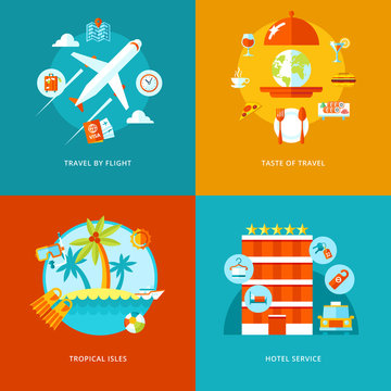 Vector travel and tourism icons set.