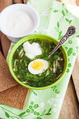 Cold sorrel soup with egg