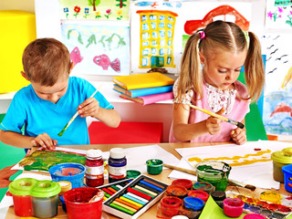 Children  boy and girl  painting.