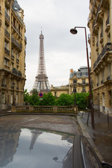 Streets of Paris with Eiffel Tower in background