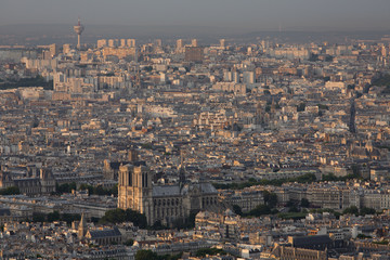 Paris view from above from Montparnasse Tower at sunset