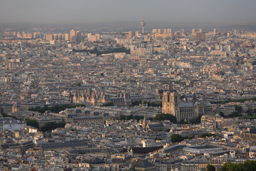 Paris view from above from Montparnasse Tower at sunset