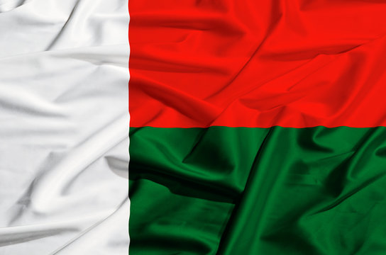 Madagascar flag on a silk drape waving