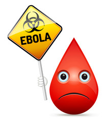 The sad drop of blood with yellow Ebola virus, biohazard warning