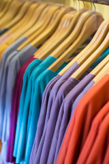 Colorful t-shirts in the store