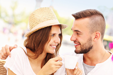 Lovely couple drinking coffee