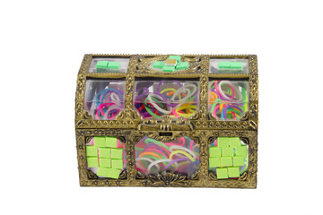 elastic loom bands color full in side box isolate on white backg