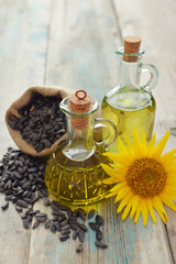 Obraz na płótnie Canvas Sunflower oil in bottles