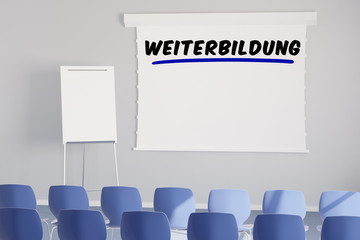 Weiterbildung im Seminarraum mit Leinwand
