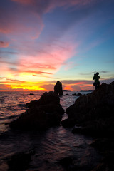 Sea and rock at the sunset Nature composition